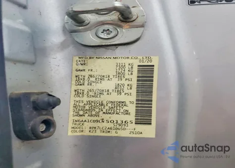 2020 Nissan Titan Sv z USA, uszkodzony, nr VIN 1N6AA1CD9LN501365